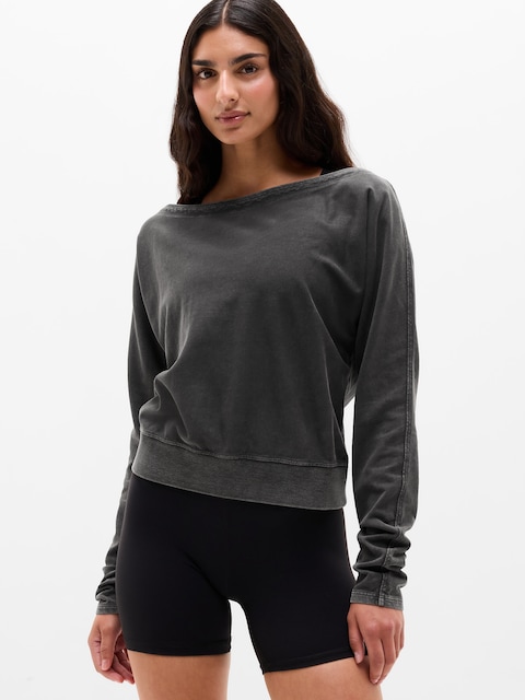 Airy Cotton Terry Snow Wash Boat Neck Sweatshirt