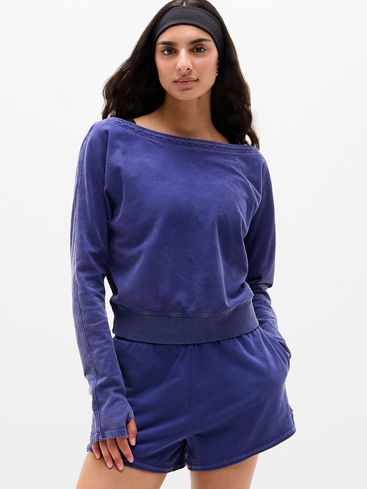 Image number 1 showing, Airy Cotton Terry Snow Wash Boat Neck Sweatshirt