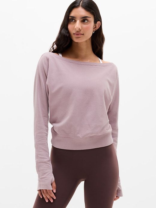 Image number 1 showing, Airy Cotton Terry Snow Wash Boat Neck Sweatshirt