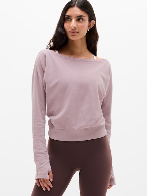 Airy Cotton Terry Snow Wash Boat Neck Sweatshirt