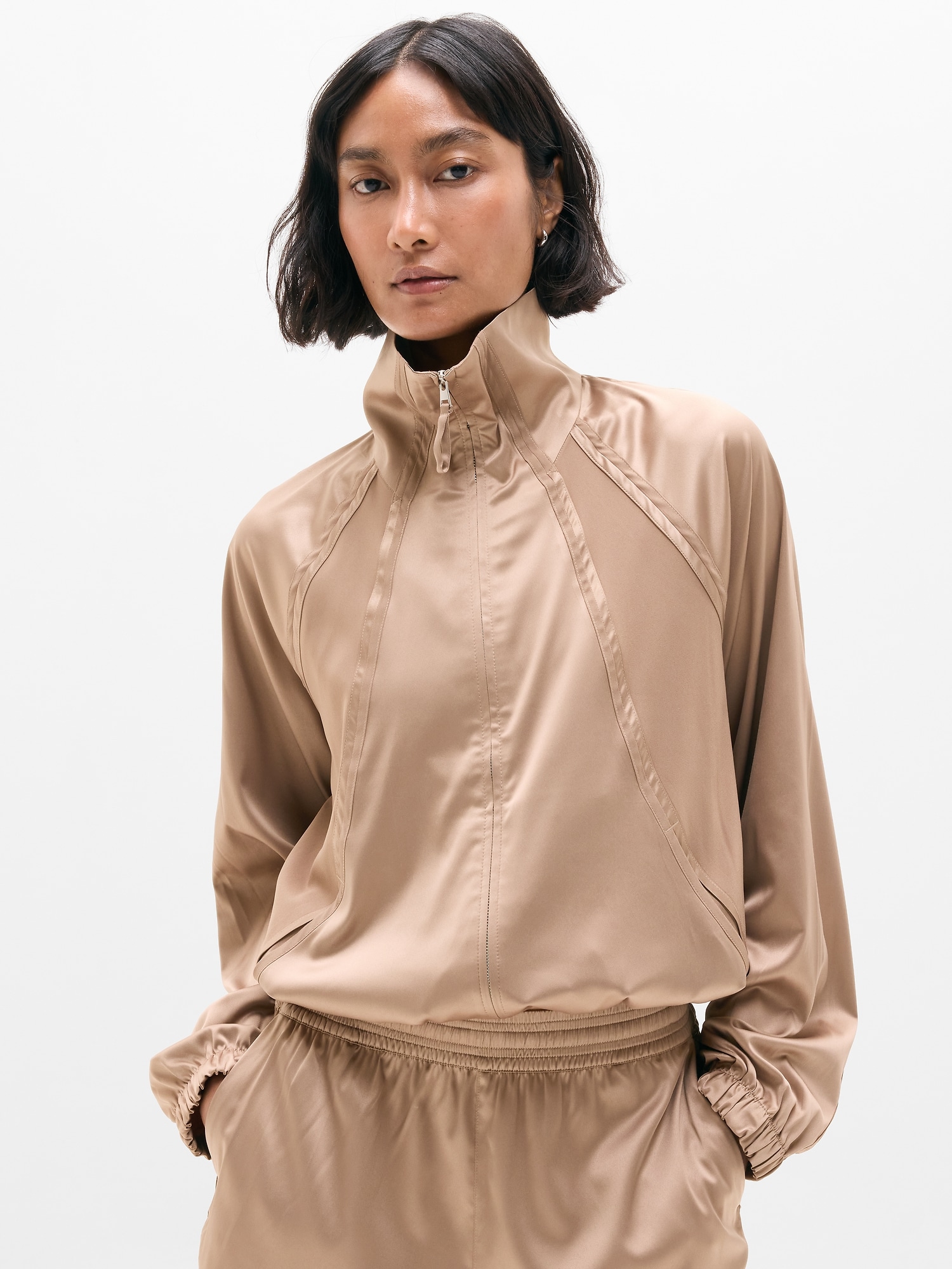 Athleta Women's Featherweight Satin Jacket Beige Size XS