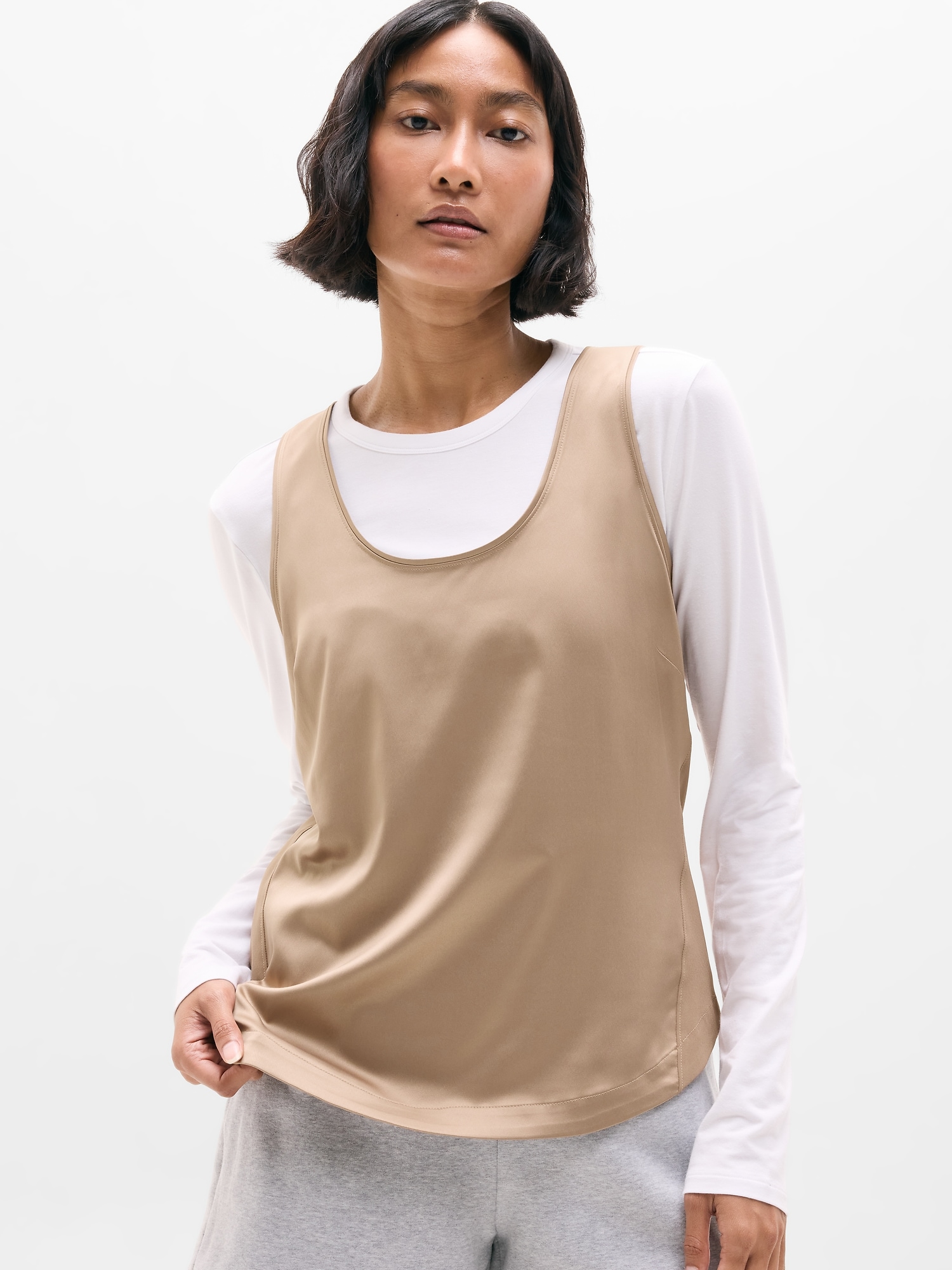 Athleta Women's Featherweight Satin Tank Beige Size XS