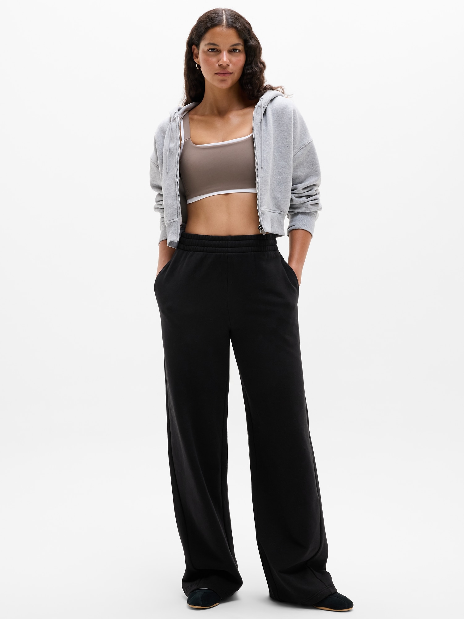 Athleta Women's Forever Fleece Classic Wide Leg Black Tall Size L