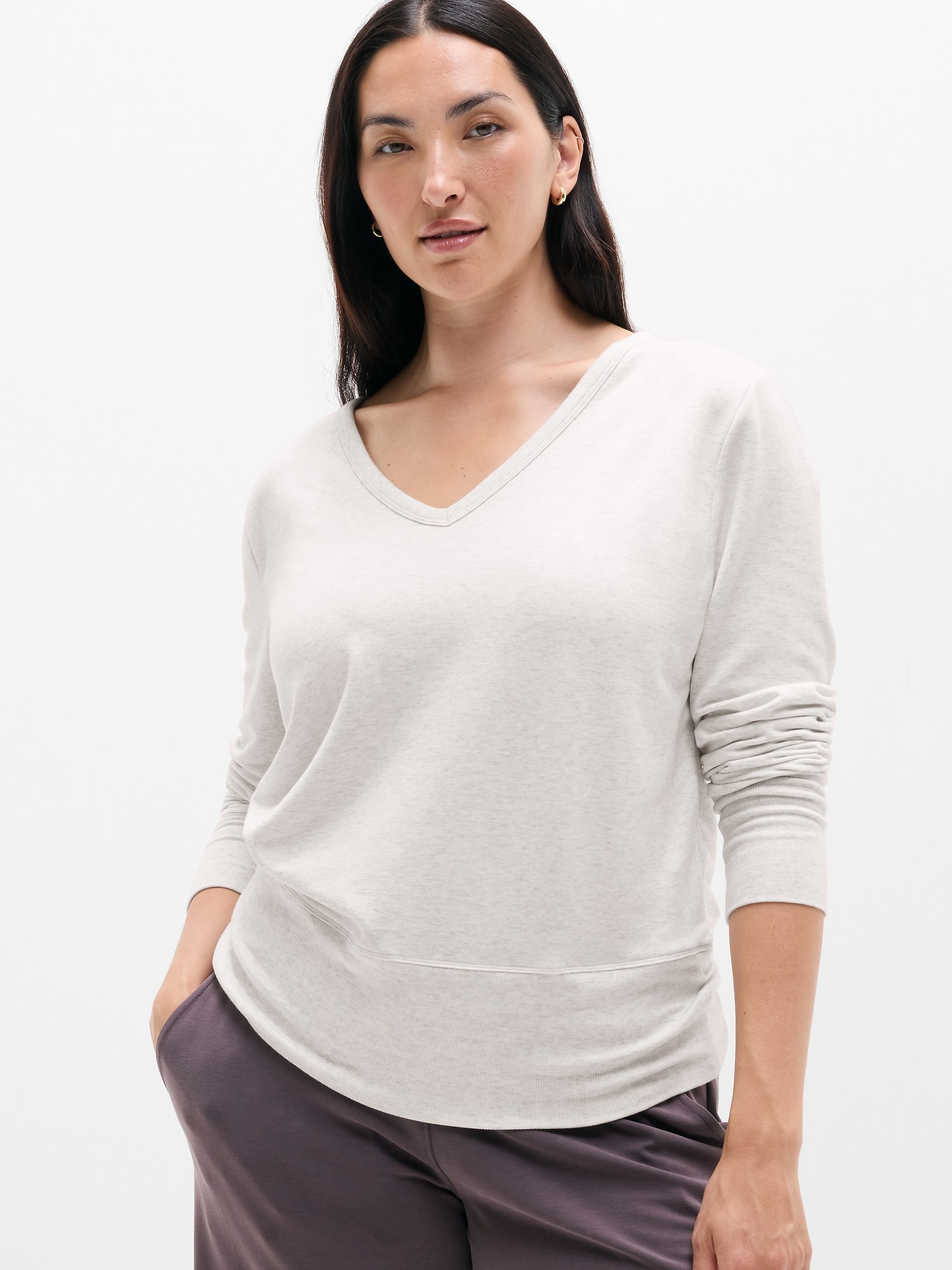 Athleta Women's Coaster Luxe V-Neck Sweatshirt Gray Size M