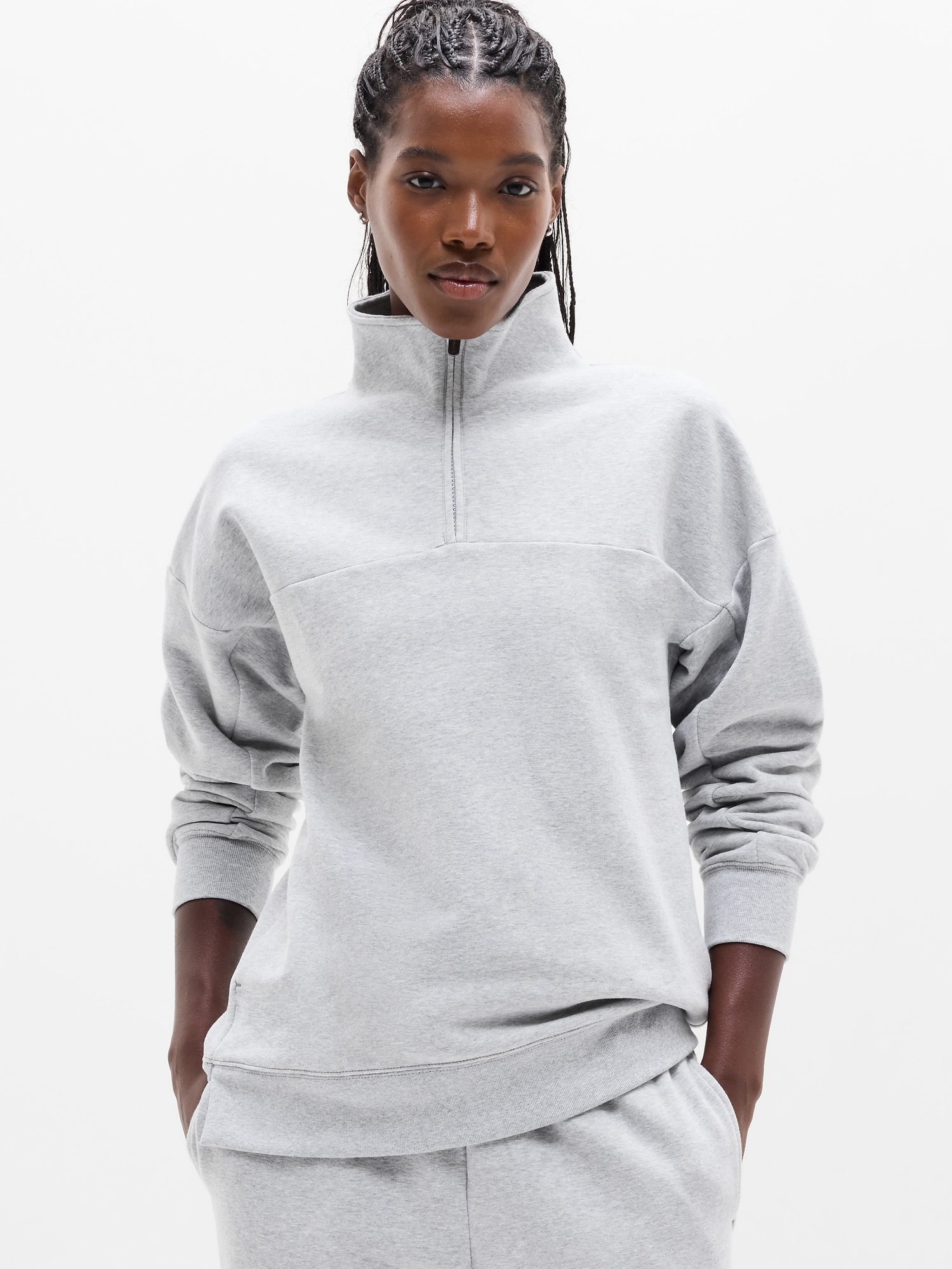 Athleta Women's Forever Fleece 1/4 Zip Sweatshirt Gray Tall Size M