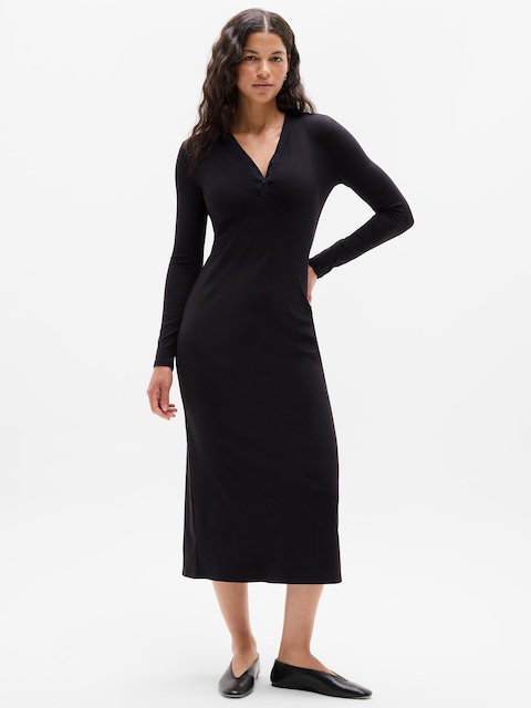 Signature Rib Long Sleeve Maxi Dress