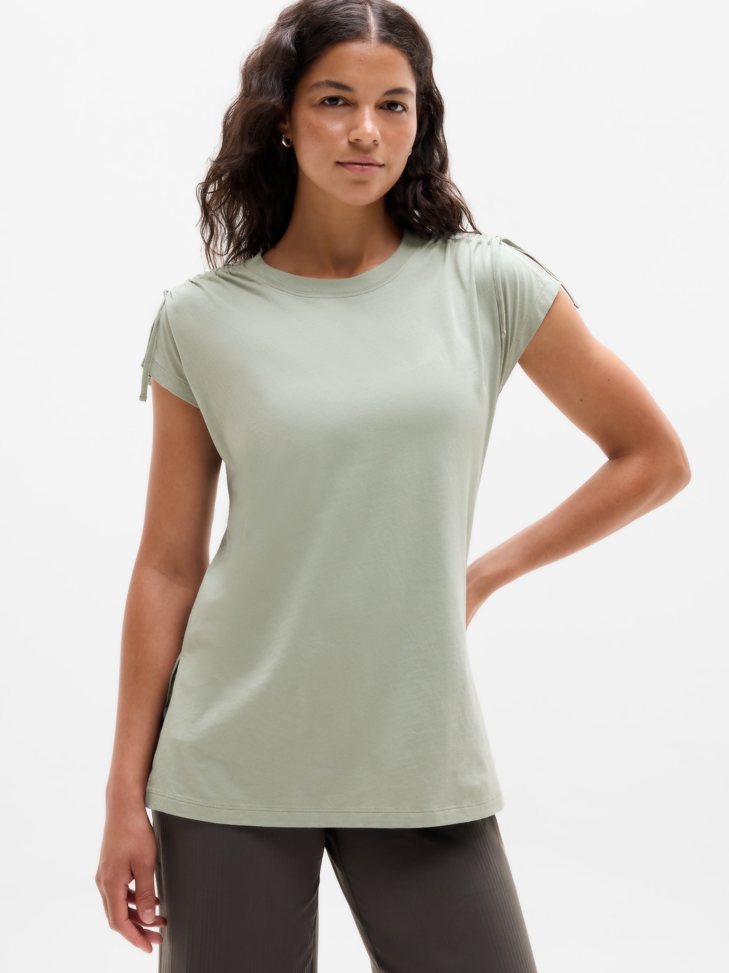 Athleta Women's Favorite Cotton Cinched Tee Green Size XL