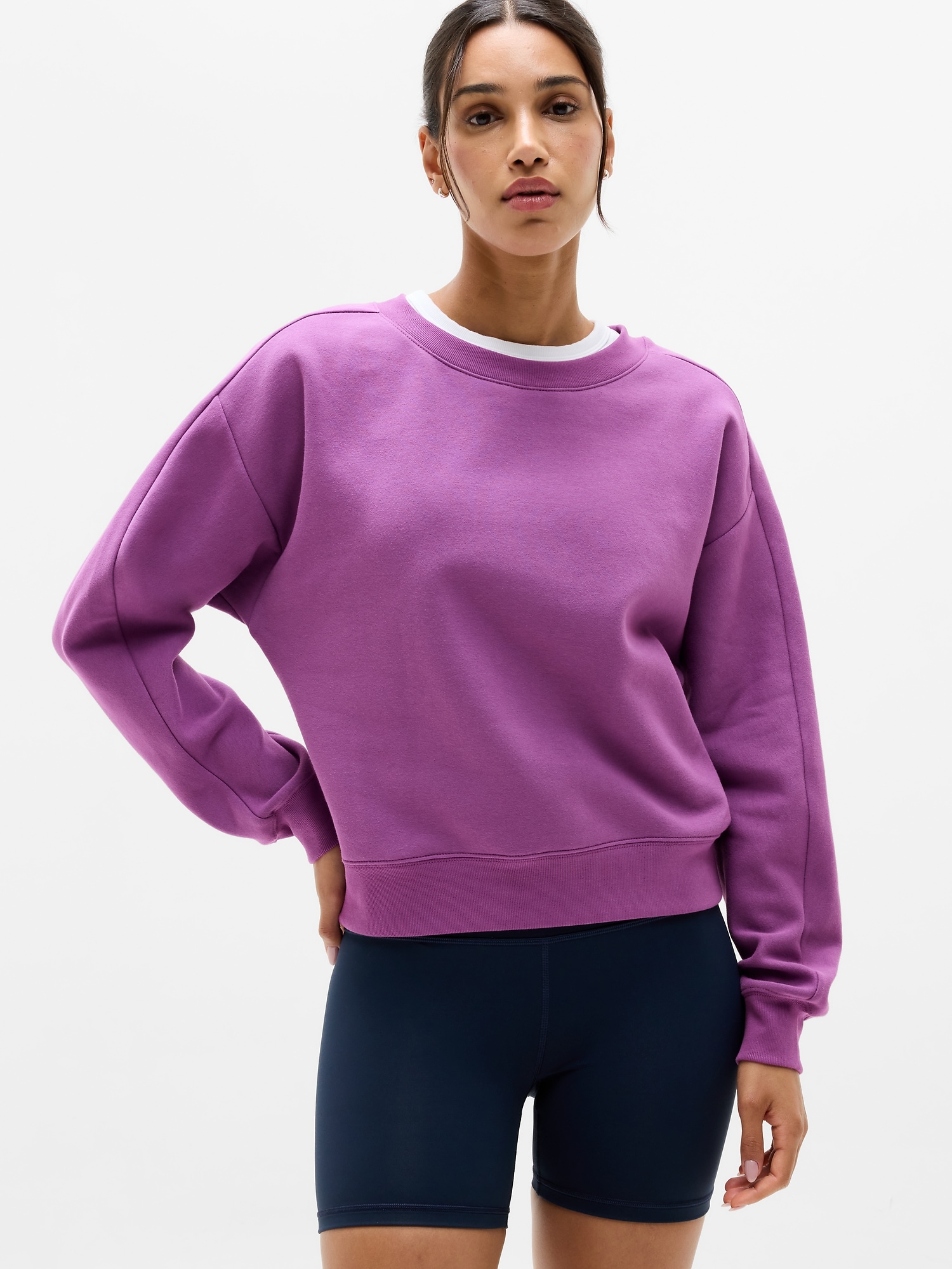 Athleta Women's Forever Fleece Classic Crew Sweatshirt Purple Size XL