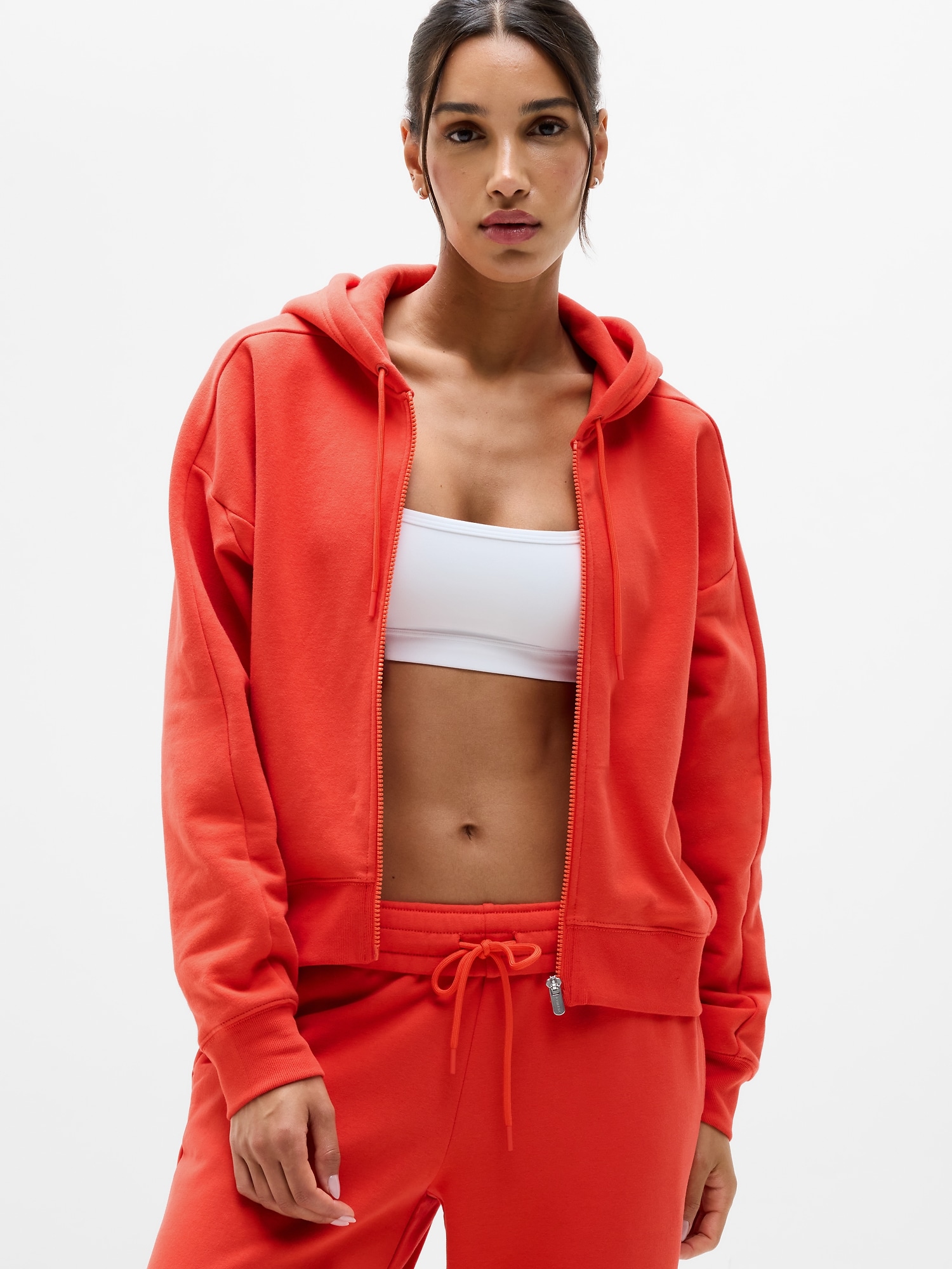 Athleta Women's Forever Fleece Classic Full Zip Sweatshirt Red Size M