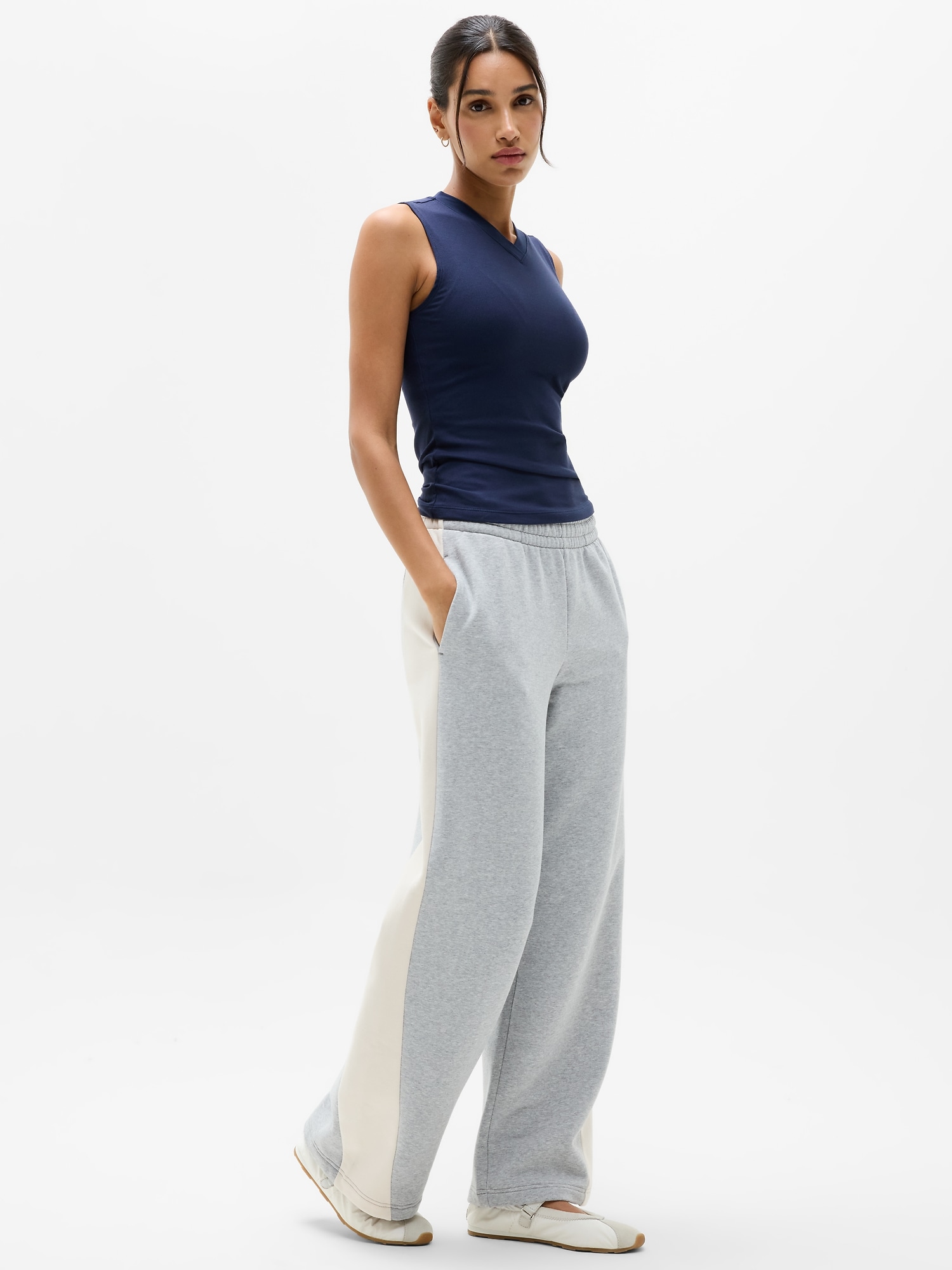 Athleta Women's Forever Fleece Colorblock Wide Leg Gray Petite Size M
