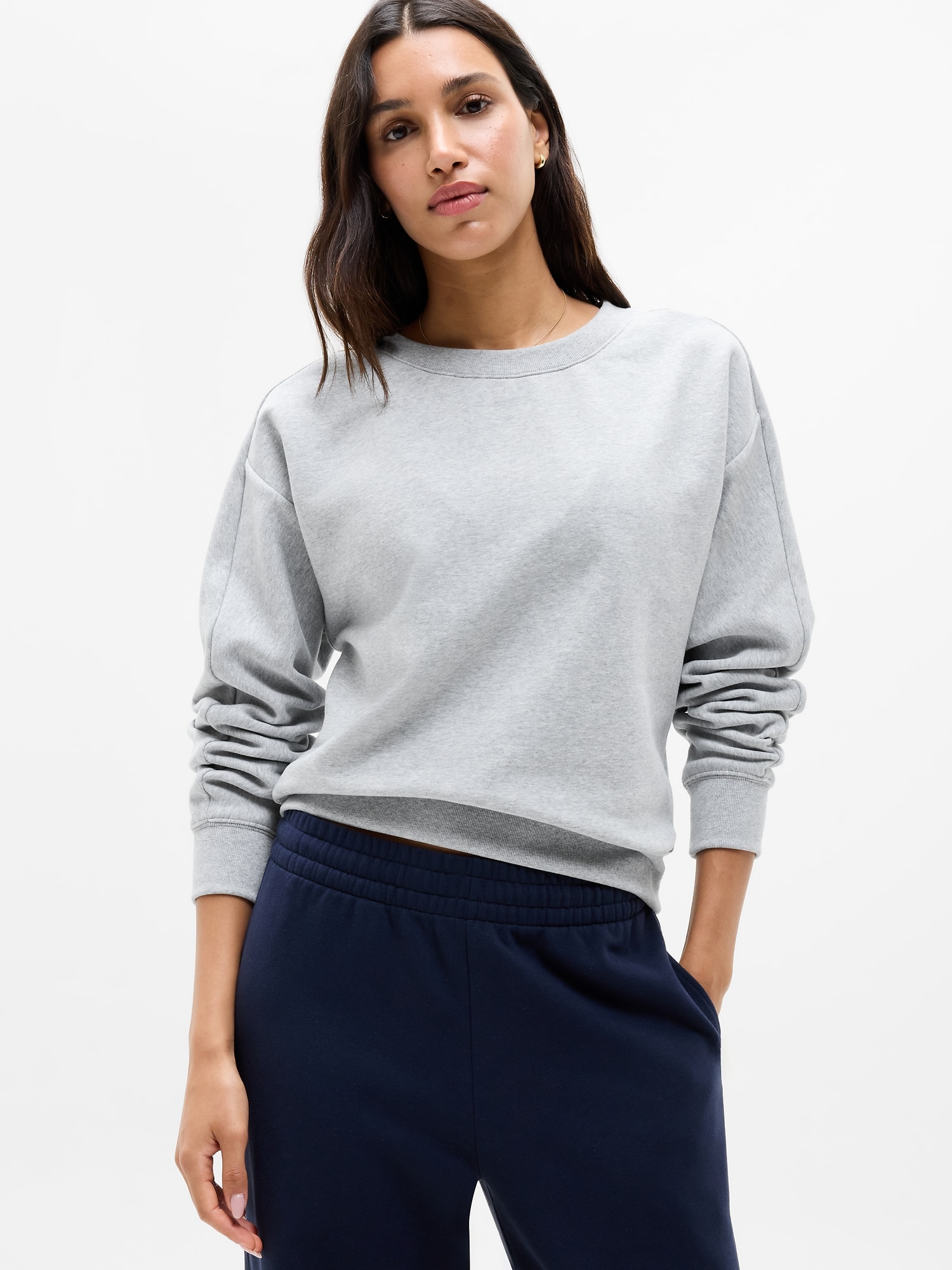 Athleta Women's Forever Fleece Classic Crew Sweatshirt Gray Petite Size M