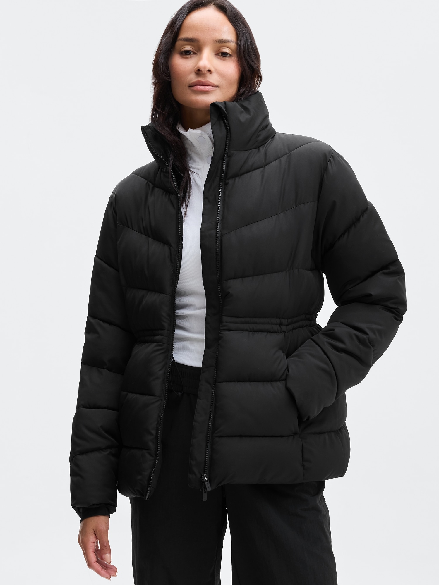 Athleta Women's Elemental Puffer Jacket Black Tall Size L