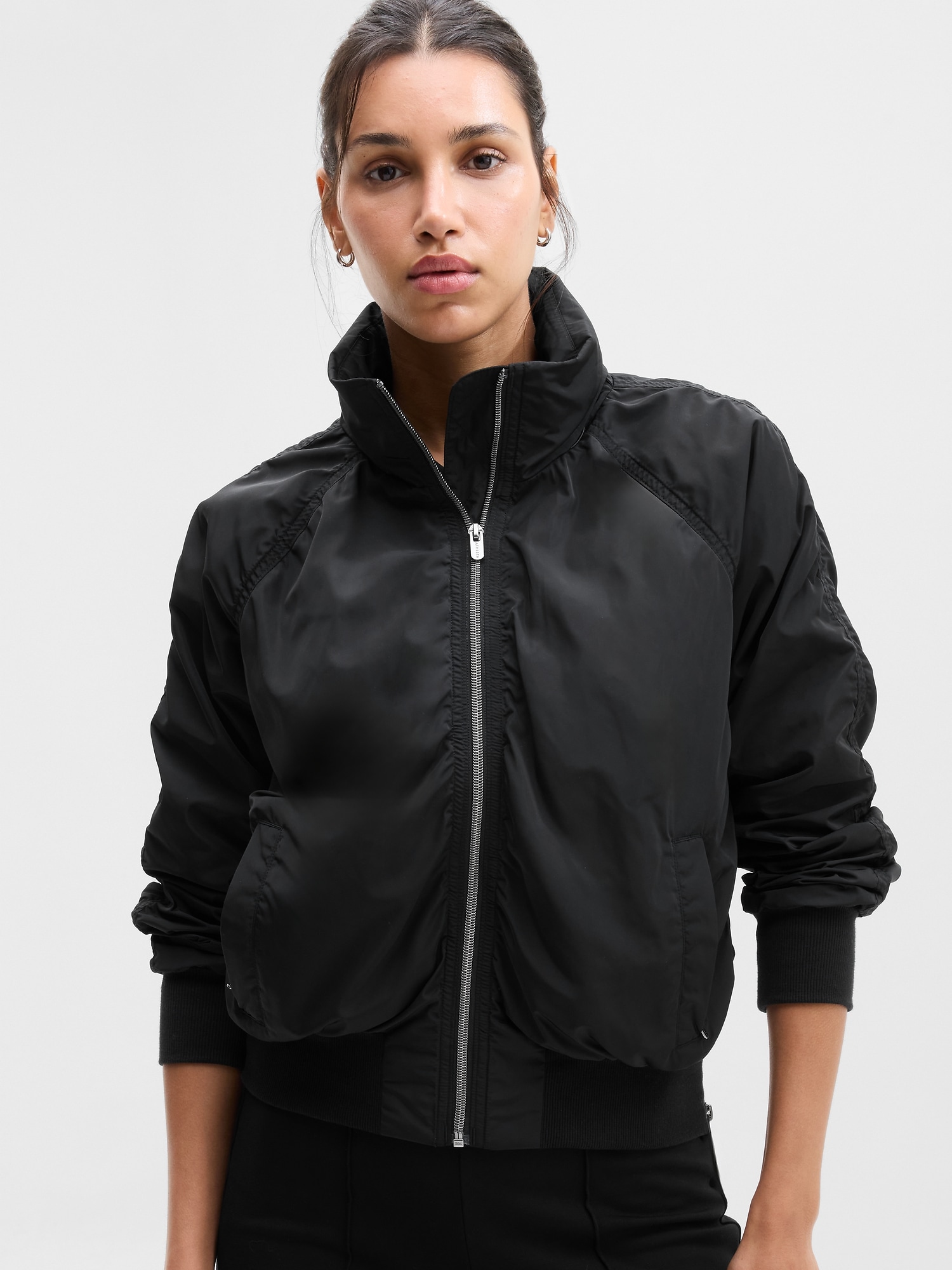 Athleta Women's Jetset Bomber Black Petite Size L
