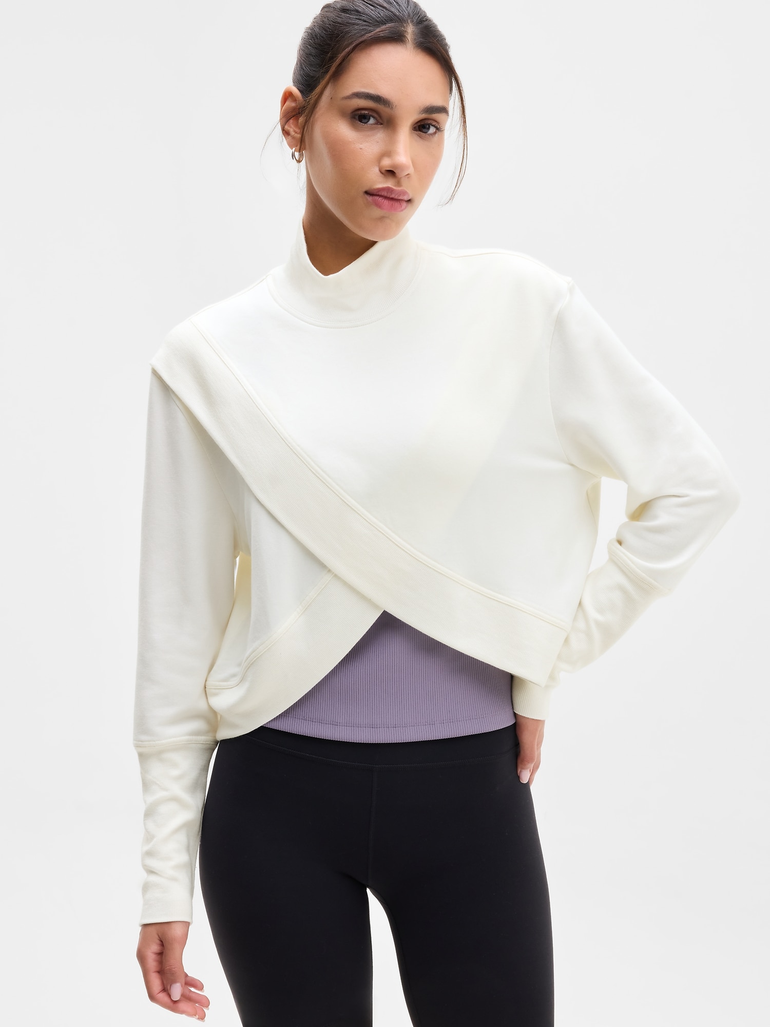 Athleta Women's Coaster Luxe Mock Neck Sweatshirt Beige Size XS