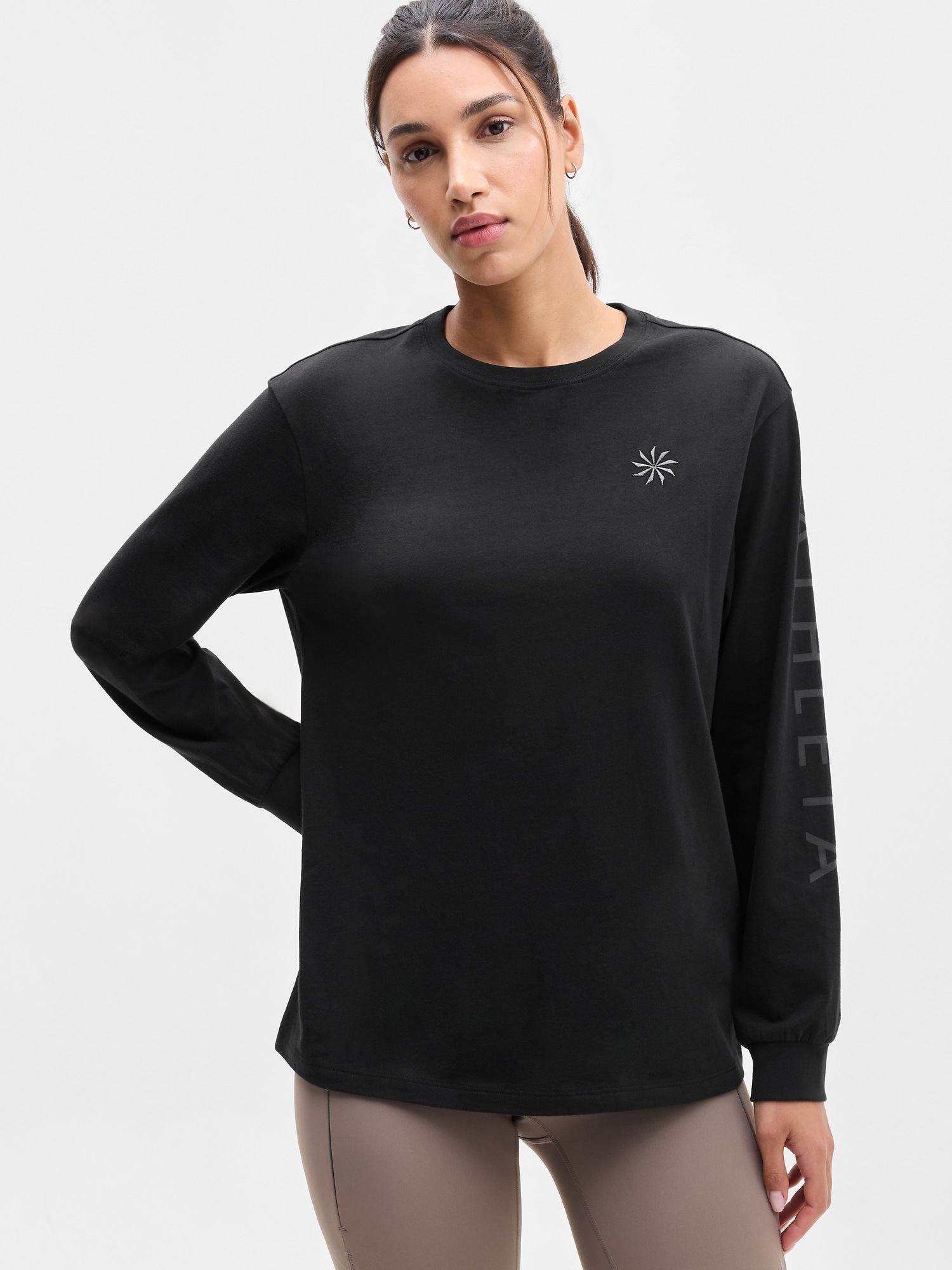 Athleta Women's Favorite Cotton Relaxed Graphic Top Black Size L