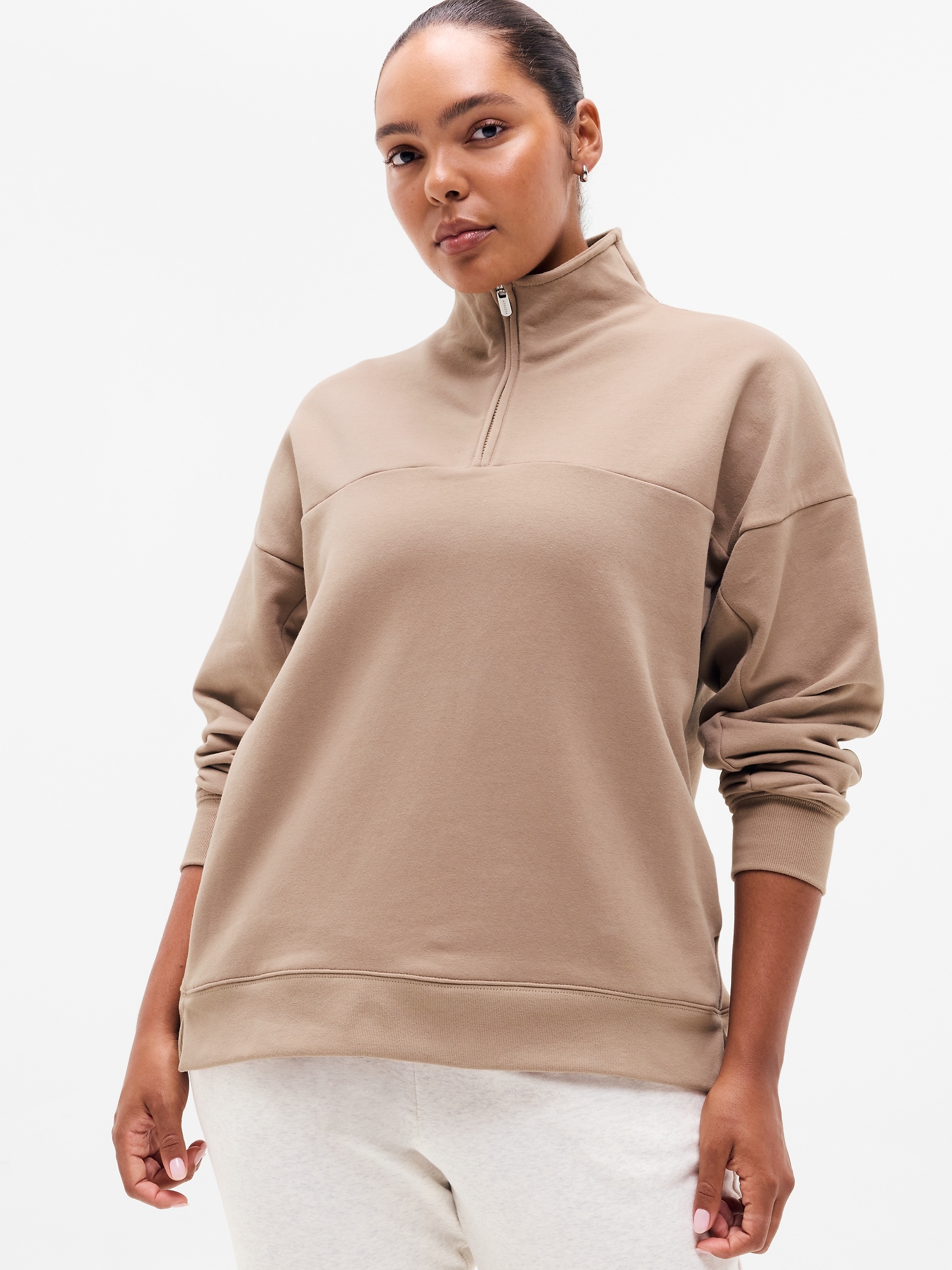 Athleta Women's Forever Fleece 1/4 Zip Sweatshirt Beige Size XS