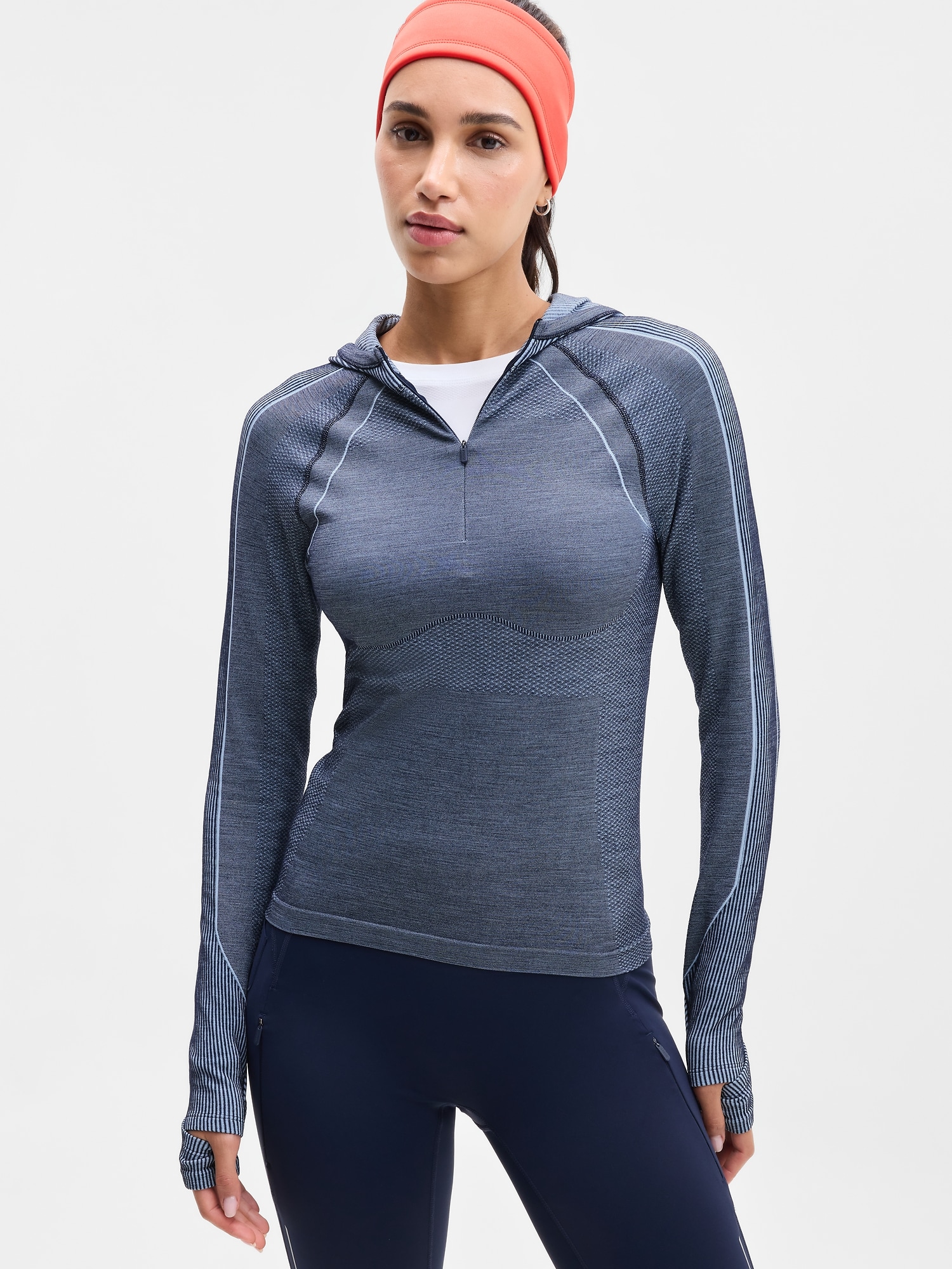 Athleta Women's Momentum Thermo Half Zip Hoodie Blue Size S