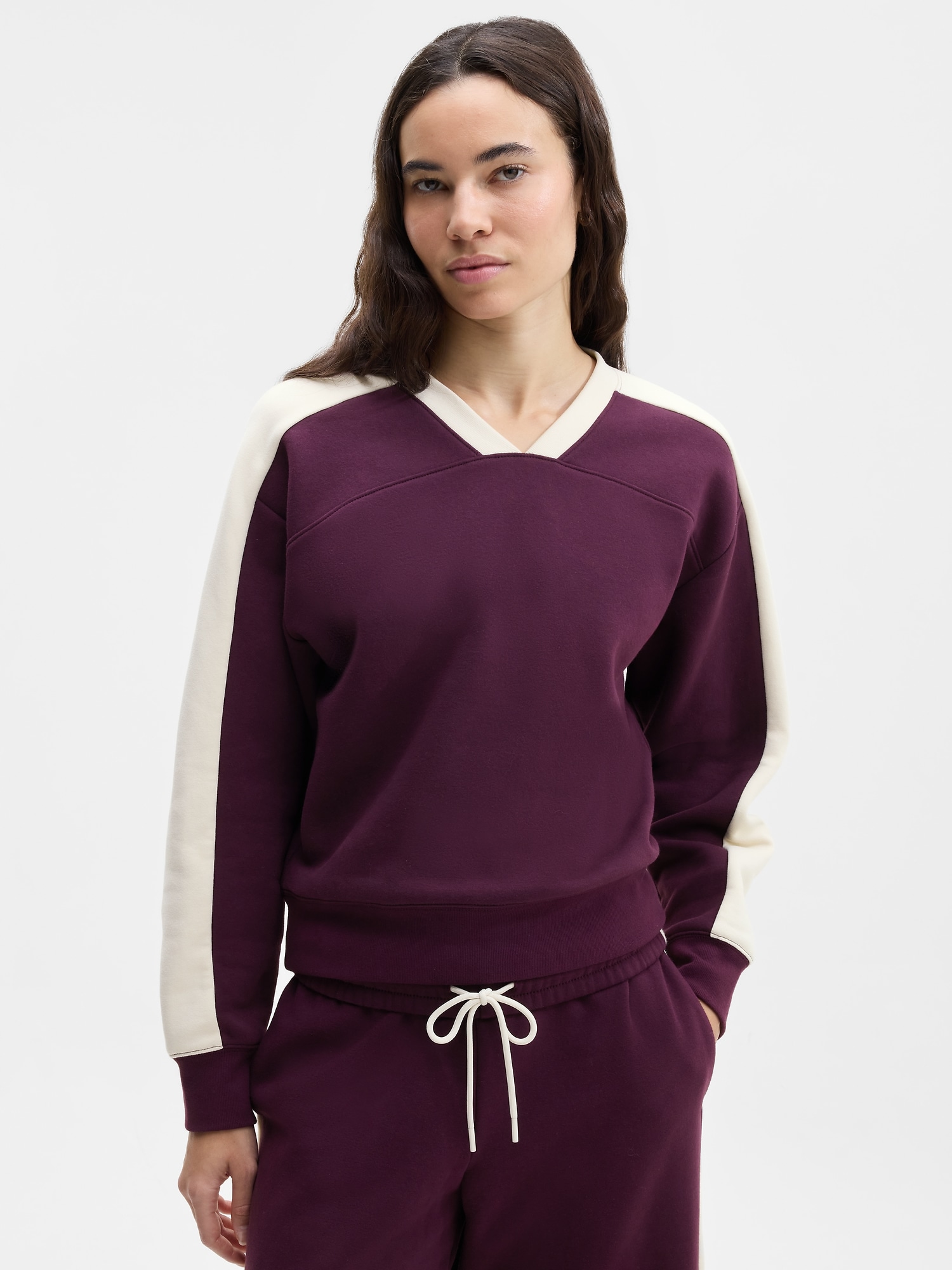 Athleta Women's Forever Fleece V-Neck Sweatshirt Purple Size XL